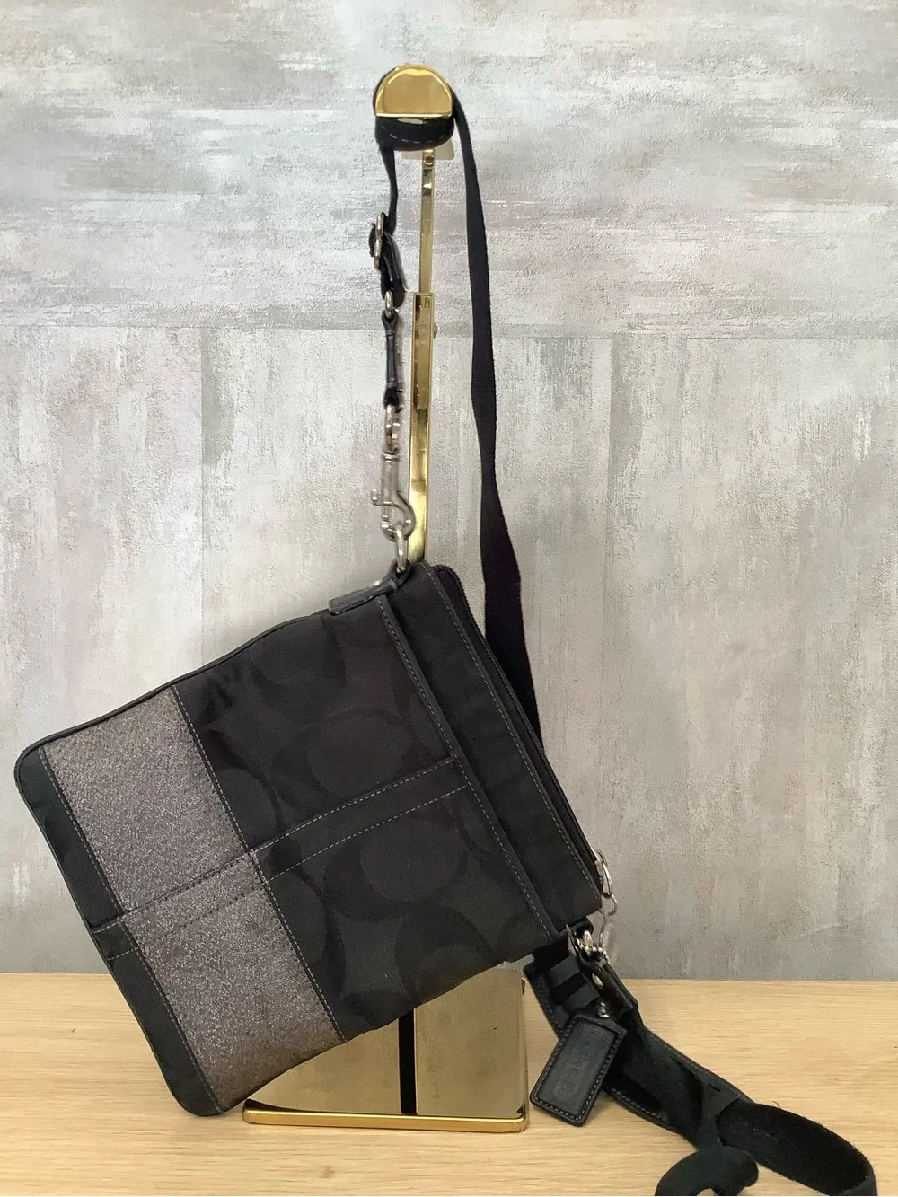 Coach Black Signature Messenger with Metallic Accent
